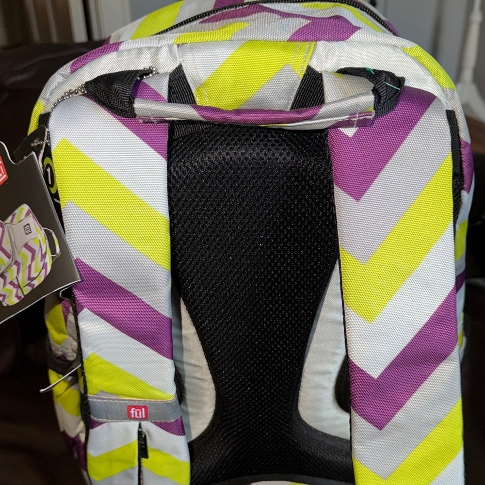 NWT Full unisex style Tilt Chevron Backpack in Purple, Yellow, White - Picture 4 of 9
